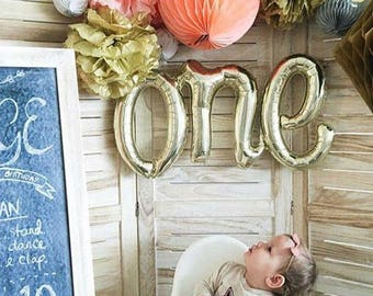ONE Script Ballon, Gold ONE, erster Geburtstag, Cake Smash Photo Prop Ballon Banner, weiß 1. Geburtstag Ballon Buchstabe Rose Gold Champagner