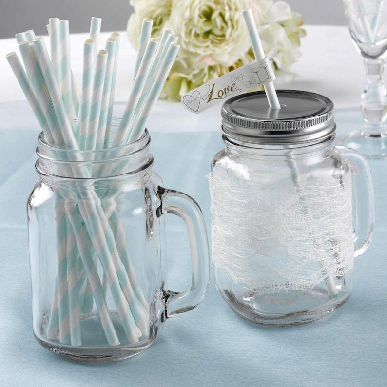 Engaged Gift Bride Wedding Baby Girl Bridal Stripe Straws Paper Straws Birthday Hen Do Wedding Pack 25 Party Pale Blue Straws