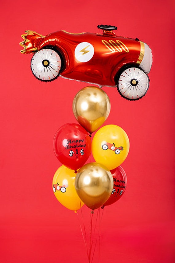 Auto-Ballonstrauß Für Geburtstagspartys – 5 Folienballons In Verschiedenen Größen | Inkl. Großer Auto-Ballon (76 Cm)