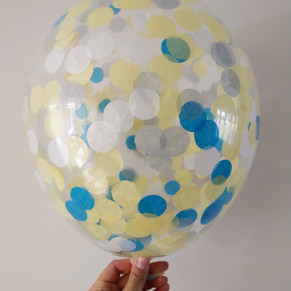 Confetti Balloons 11" Latex, Wedding, Hen Party, Baby Shower, Grey, White ,Yellow, Blue, 1st Birthday, One, Engaged, Baby, Ceiling Balloon