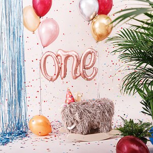 Rose gold ONE Script Balloon, Gold ONE, First Birthday, Cake Smash Photo Prop Balloon Banner, 1st Birthday Balloon Letter Champagne Safari