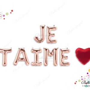 JE TAIME Rose Gold Balloons Party Balloons Engaged Gold Silver Letters, Heart Balloon, Valentines, 16", Custom Letters, Engagement