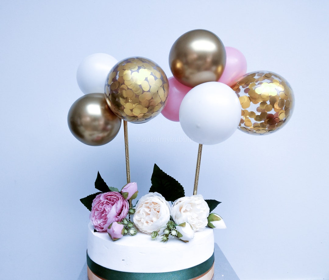 Gold Balloon Cake Topper Confetti DIY Kit Happy Birthday Decorations ...