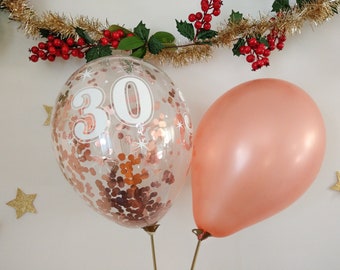 Globos de oro rosa confeti, Hola 30, Feliz 30, Cumpleaños, Decoración de la fiesta, Confeti de oro rosa, Ramo de globo, Guirnalda, Número, Cursive
