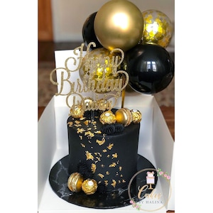 Confetti Balloon Cake Topper 5&quot; Chrome Gold Bunting Arch Garland Party Birthday Wedding Hen Baby Engaged Cake One Black Gift