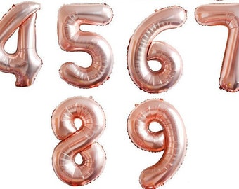 Rose Gold Number Balloons Foil Happy Birthday Helium Fill Age Anniversary Wedding surprise Hello Helium Fill Air 30 | 21 | 16 | 18 Faulty