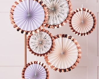 Rose Gold Floral Pastel Fans, Happy Birthday Party Hanging Decorations, Hen Party Banner, Lets Party Decorations, Wedding Backdrop