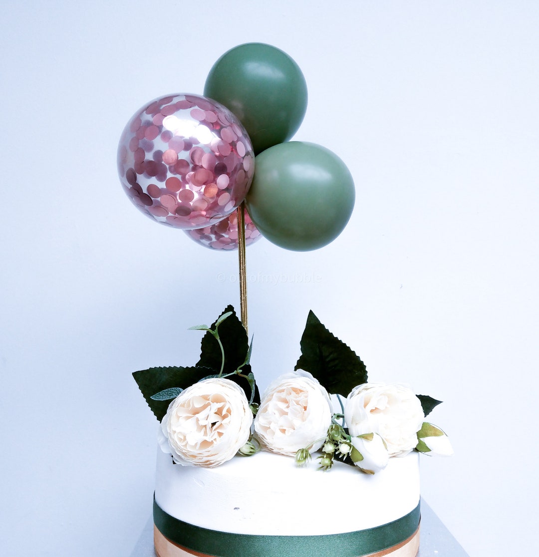 Rose Gold Balloon Cake Topper Confetti, Bunch, Happy Birthday ...