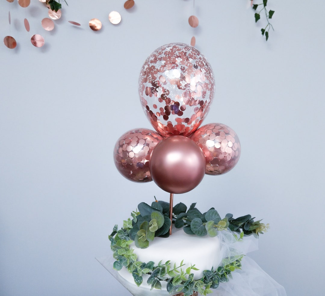 Balloon Cake Topper Rose Gold Confetti Garland Arch Happy Birthday ...