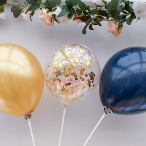 Gold Confetti Navy Balloons  11&quot; Latex, Party, Gold Balloon Garland, Birthday, Wedding, Engaged, Gift, Baby, Blush Pink, Bride, Anniversary