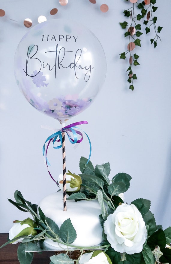 Feliz cumpleaños pastel topper floral confeti globos - Etsy México