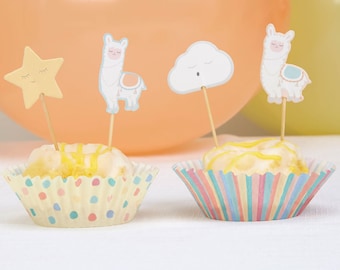 20 Lama Party Cup Kuchendeckel, alles Gute zum Geburtstag, Kinder Party Dekorationen, Wolke Stern, Lama Kuchen Topper Baby-Dusche