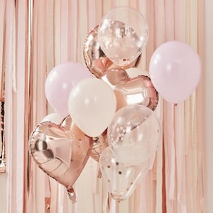Rose Gold Blush Pink Party Balloons Hearts Hen Decorations Birthday Round Foil Wedding Confetti Centerpiece