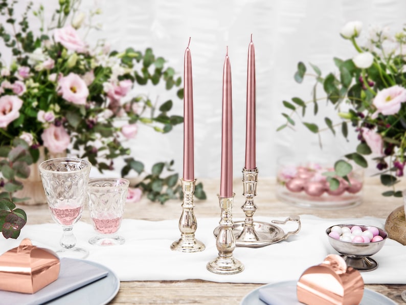 3 Rose Gold Taper Candles Rose Gold Candles Happy Birthday Etsy UK