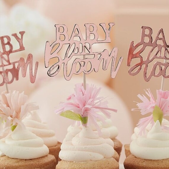 Rose Gold Baby Shower Cupcake Toppers Decorations Gender Reaveal