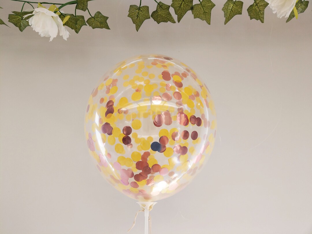 Yellow Confetti Rose Gold Balloons, Latex Balloons 11