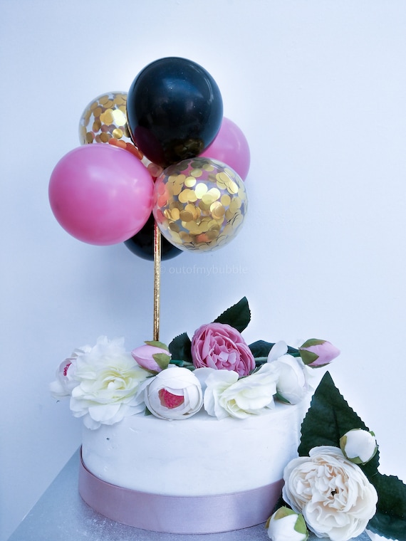 Black and Gold Cake Topper Mini Balloon Garland