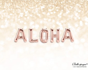 ALOHA Rose Gold Balloons, Party Balloons, Gender Reveal Balloon, Mylar Balloons, Wedding Balloon, Gold Silver Letters, Baby Shower
