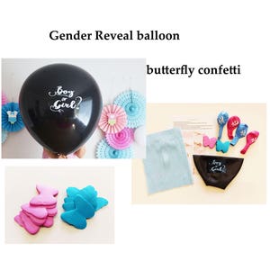 Boy or Girl gender reveal Balloons 3 ft 36 in xl Butterfly Confetti diy kit black oval he or she baby shower oh baby girl boy