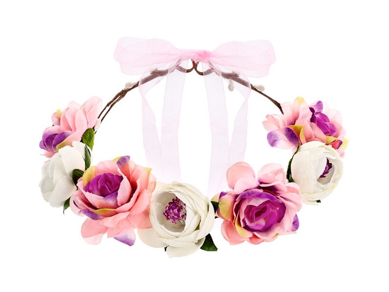 Flower Crown Headband Botanical Hen Hair accessorize Bridal Shower Decor Wedding Photo Prop Bride Bachelorette Party Roses Pink Cream image 3