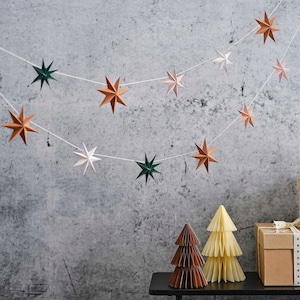 Paper Stars Christmas Bunting Decoration White Green Copper
