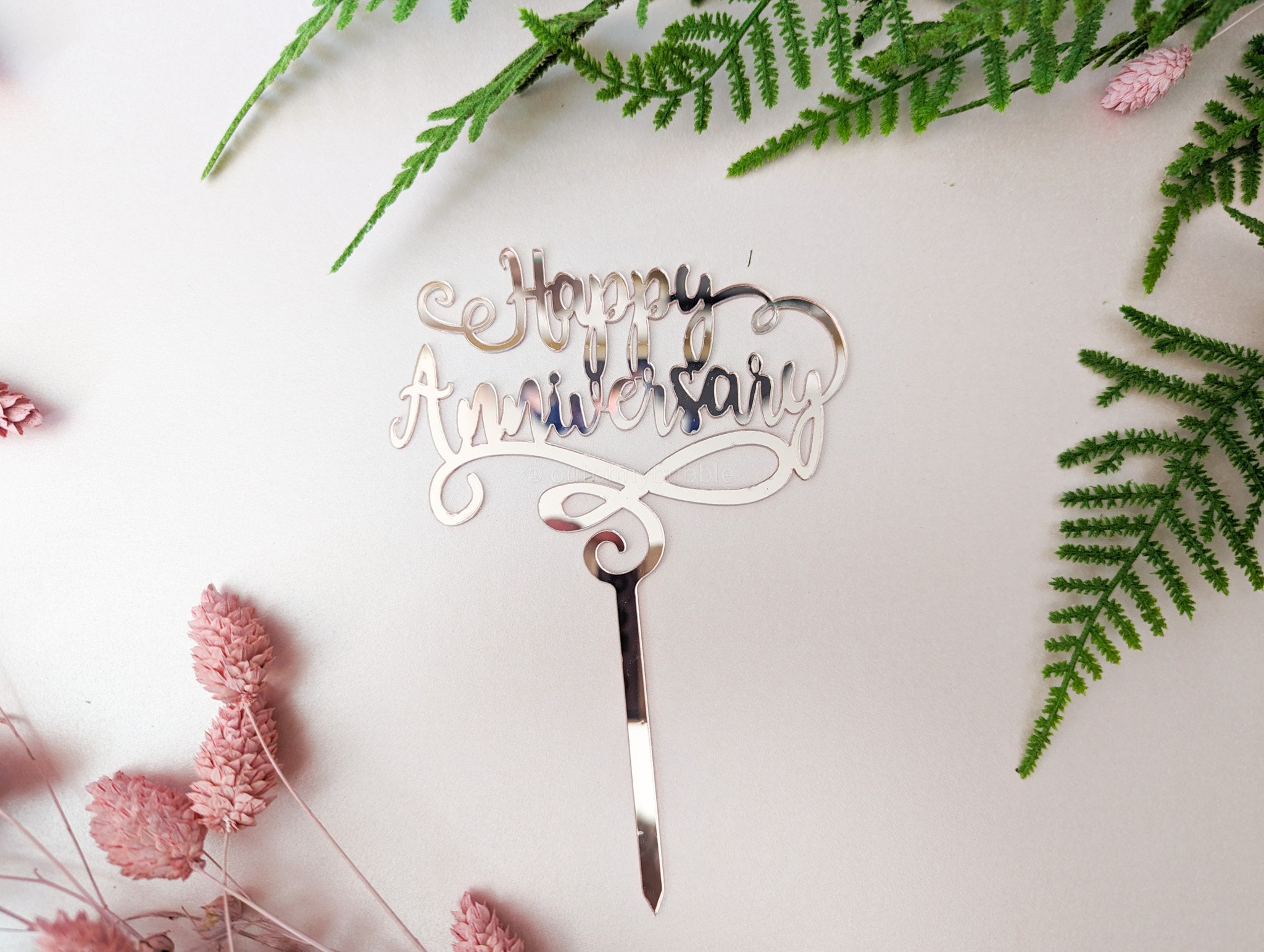 Happy Anniversary Cake Topper Acrylic Rose Gold Party Decorations ...