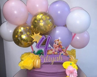 Balloons Cake Topper Kit Happy Birthday Party Decorations Wedding Hen Girls Princess Pink Lilac White Gold confetti
