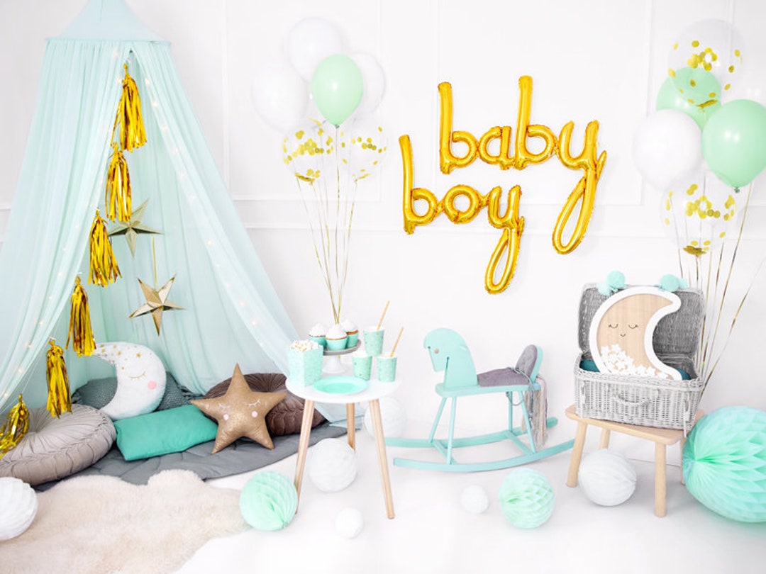 Baby Boy Gold Balloon Bouquet Gold Script Baby Shower Party Etsy