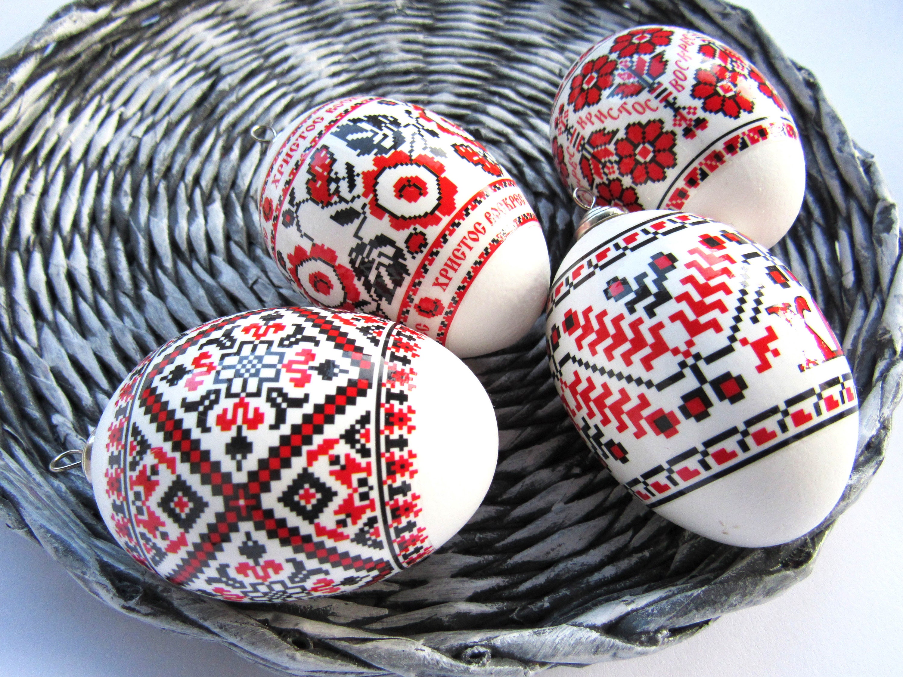 Set of 4 Decorative egg Christmas egg ornament Pysanky eggs Etsy