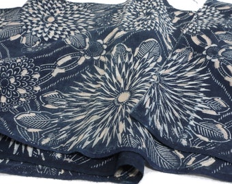 KATAZOME Japanese vintage indigo fabric 50x26cm Stencil dyed Cotton Antique Boro 179
