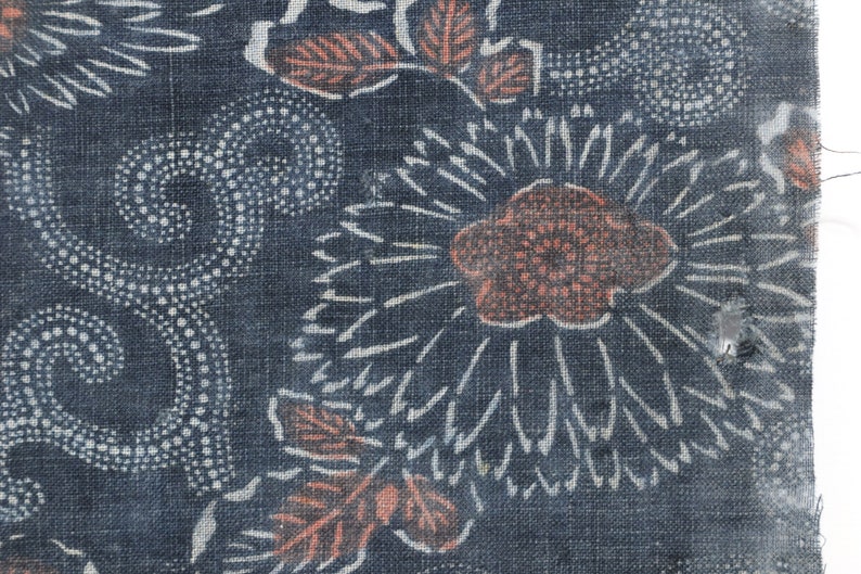 KATAZOME Japanese vintage indigo fabric 50x26cm Stencil dyed Cotton Antique Boro 179
