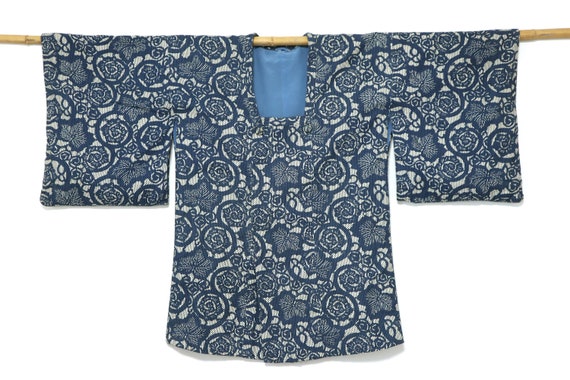KATAZOME SASHIKO KIMONO Michiyuki coat Japanese Vi