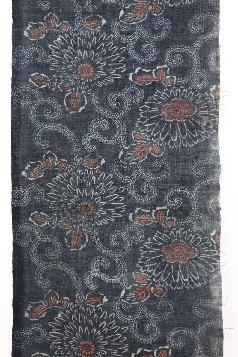 KATAZOME Japanese vintage indigo fabric 50x26cm Stencil dyed Cotton Antique Boro 179