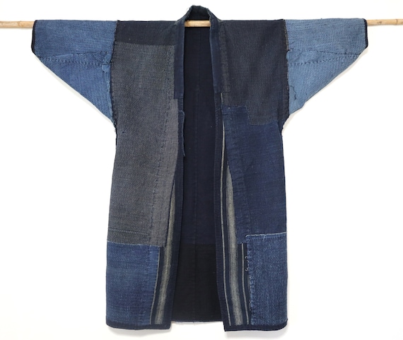 Long NORAGI INDIGO SASHIKO stitch Japanese Vintage