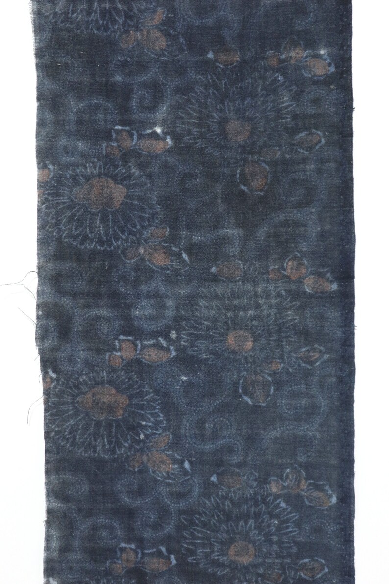 KATAZOME Japanese vintage indigo fabric 50x26cm Stencil dyed Cotton Antique Boro 179