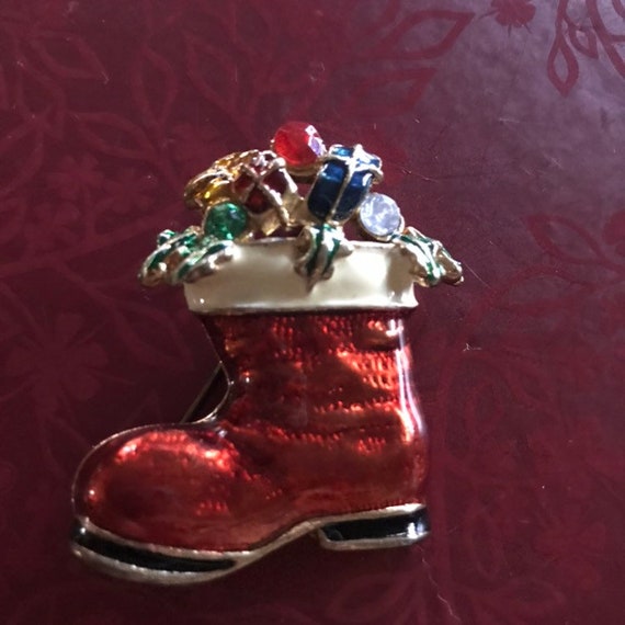Vintage red Santa's Boot pin, Christmas presents Vintage red Santa's Boot pin, Christmas presents