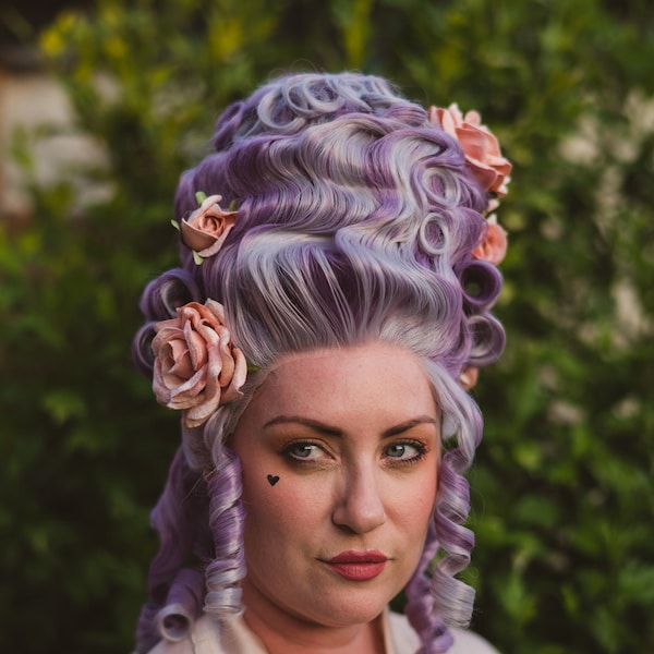 MADE TO ORDER Rococo Baroque Caged Marie Antoinette Bridgerton Queen Charlotte 18th Century Synthetic Wig Purple Roses