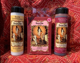 Henna Mahogany Dark (Auburn) Hair Care Powder, Tinting Cream, Care Shampoo, Conditioner