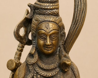 Vintage Shiva Statue Bronze Messing Dreizack Indien Nepal 20cm Hindu Gottheit Skulptur Deko spirituell handgefertigt