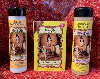 Henna Golden Blonde (Blond Doré) hair care powder, tint cream, care shampoo, conditioner