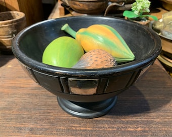 Rustic wooden bowl made of mango wood with mirror elements, fruit bowl, wooden bowl, bread basket, vintage, India