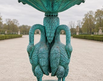 Gran fuente de hierro fundido con forma de cisne, 3 cisnes sosteniendo un gran cuenco de agua, dimensiones: 170x120, escultura para jardín y parque, vintage.