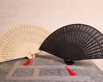 Natürlicher Handfächer aus Holz, mit schönen Ornamenten, umweltfreundlich, Holzfächer, Klappfächer, Handventilator,