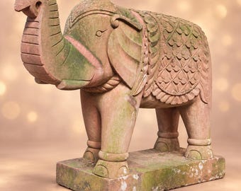 Elefante antiguo, 80 x 80 cm, peso aproximado 200 kg, arenisca roja del norte de la India, tallado a mano, figura de jardín, escultura de piedra, pieza única.