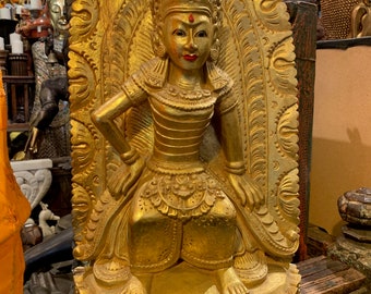 Wunderschöne Tempeltänzerin aus Bali, goldfarben, handgeschnitzt aus massivem Palmholz, Tänzerin, Indonesien, Esotherik, Spiritualität