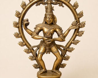 Escultura de bronce macizo de Shiva Nataraja procedente de la India – Shiva danzante en un círculo de llamas – escultura de bronce de gran tamaño – decoración hindú – altura aproximada: 36 cm