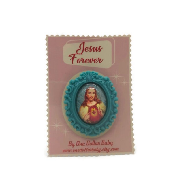 Grande broche cabochon Jésus Christ