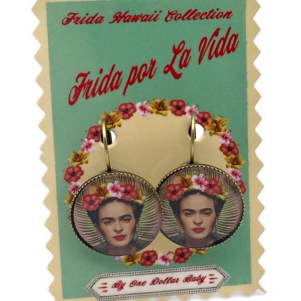 Boucles d'oreilles rondes cabochons Frida Kahlo