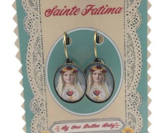 Our Lady of Fatima oval cabochon earrings