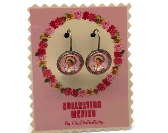 Small Mexican cabochon sleeper earrings